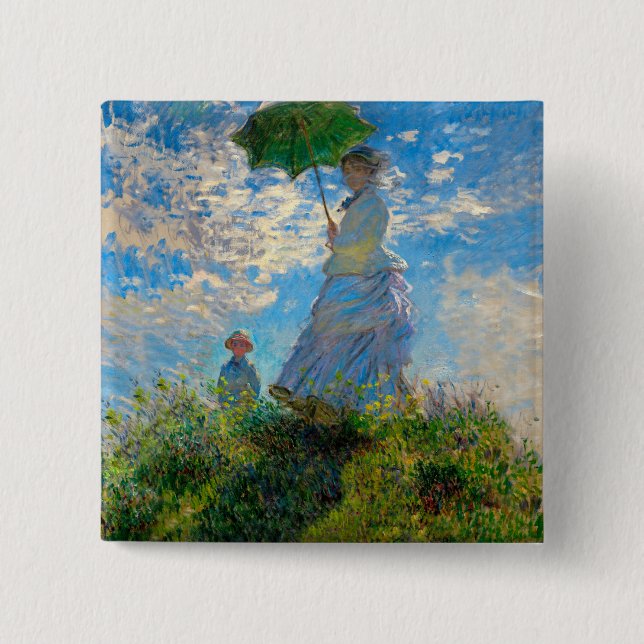 Monet Woman Parasol Impressionismus Button (Vorderseite)