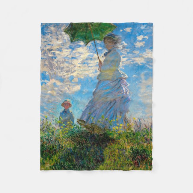 Monet Woman Parasol Impressionismus Fleecedecke (Vorderseite)