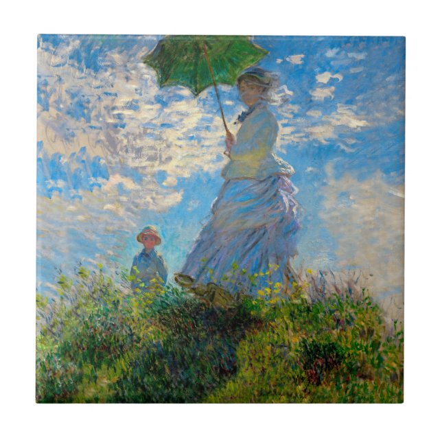 Monet Woman Parasol Impressionismus Fliese (Vorderseite)