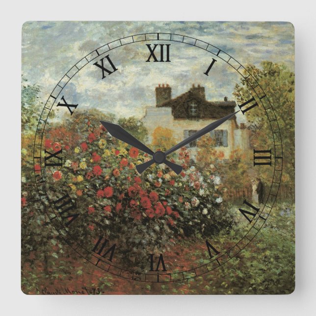 Monet's Garden in Argenteuil von Claude Monet Quadratische Wanduhr (Vorderseite)