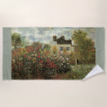 Monet's Garden in Argenteuil von Claude Monet Strandtuch<br><div class="desc">Der Artist's Garden in Argenteuil (Eine Ecke des Gartens mit Dahlias) (1873) von Claude Monet ist ein Vintager Impressionismus feiner Kunst Blumenmalerei. Ein Landhaus liegt im Hintergrund. Ein Paar in der Liebe geht vorbei an einem romantischen Frühlingsgarten mit blühenden Rose und anderen Blume. Über den Künstler: Claude Monet (1840-1926) war...</div>