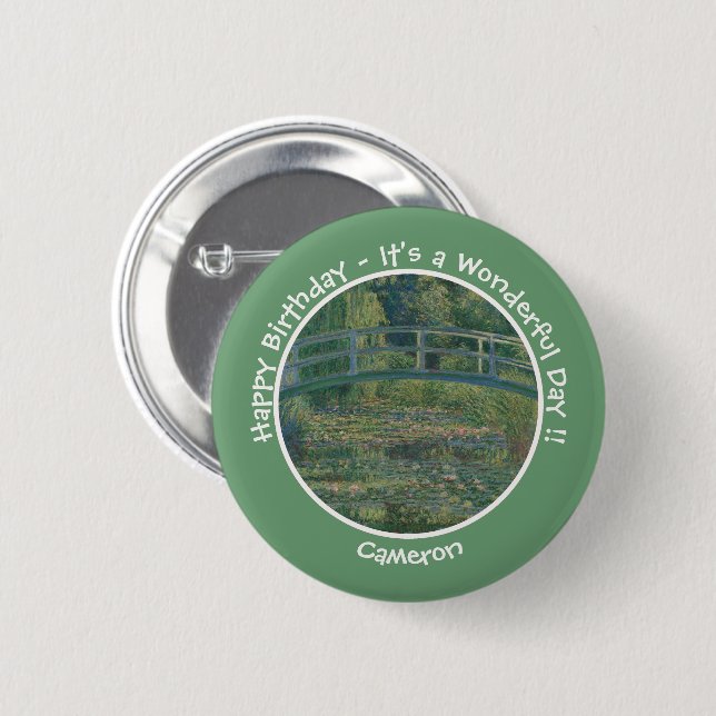 Monets Party Water-Lily Pond und Footbridge Button (Vorne & Hinten)