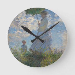 Monet's Woman mit Sonnenschirm Runde Wanduhr