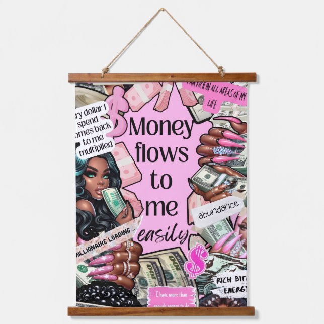 Money Affirmation Wall Tapestry Wandteppich Mit Holzrahmen (Vorderseite)