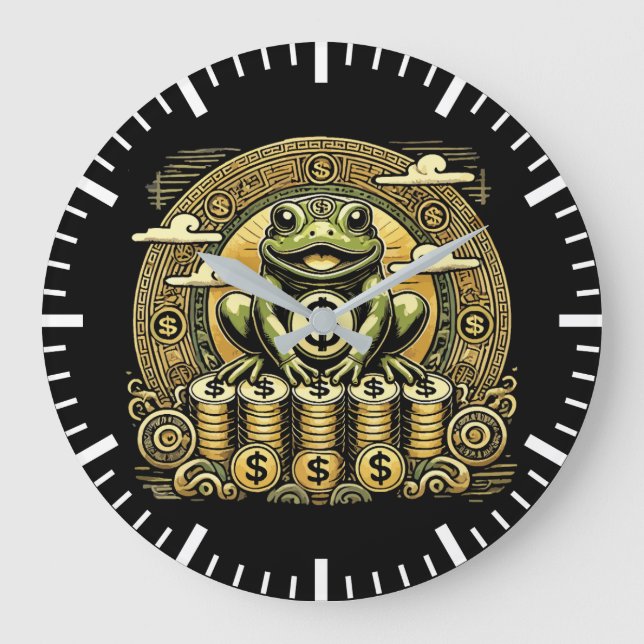 Money Frog, Lucky Toad, Jin Chan - Erfolg Glück Große Wanduhr (Vorderseite)