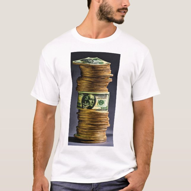 "Money Moves: White T - Shirt with Dollar Print" (Vorderseite)