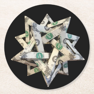 Money Origami Five Intersecting Tetrahedra Runder Pappuntersetzer