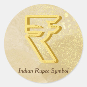 Money Reiki infused Yellow Indian Rupie Symbol Runder Aufkleber