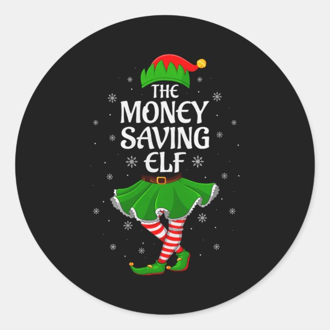 Money Saving Elf Christmas Family Girls Women Elf  Runder Aufkleber (Vorderseite)