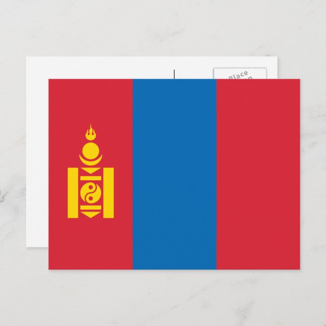 Mongolei, Flagge der Mongolei Postkarte (Vorne/Hinten)