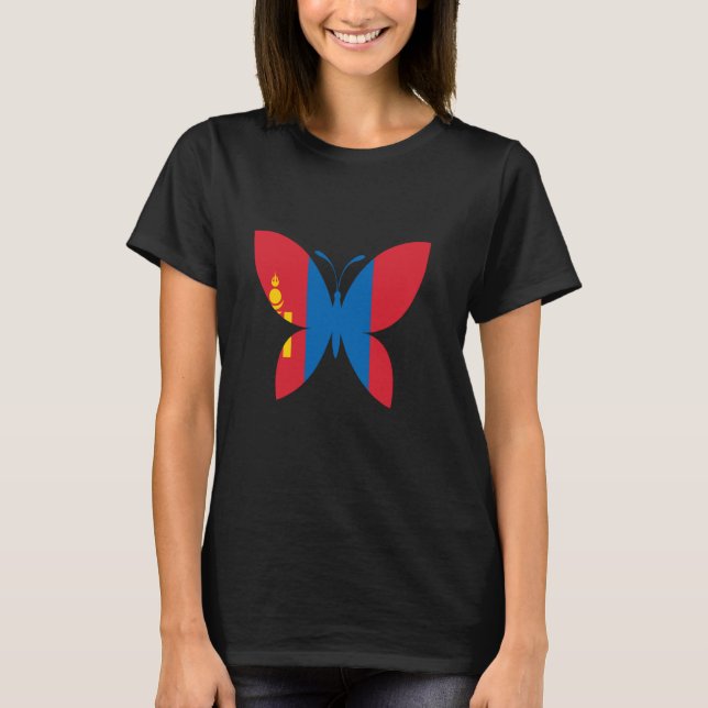 Mongolei-Flagge Mongolischer Stolz Schmetterling M T-Shirt (Vorderseite)