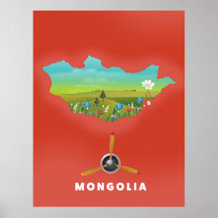 Mongolei Illustrierte Karte Tourismus Poster. Poster