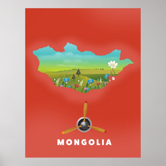 Mongolei Illustrierte Karte Tourismus Poster. Poster (Vorne)