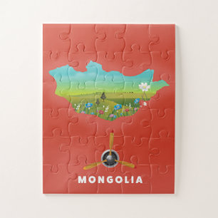 Mongolei Illustrierte Karte Tourismus Poster. Puzzle
