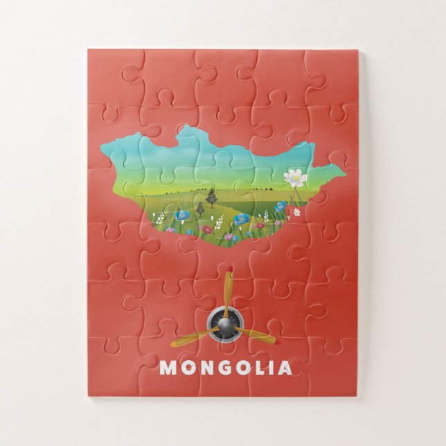 Mongolei Illustrierte Karte Tourismus Poster. Puzzle (Vertikal)