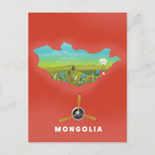 Mongolei Illustrierte Landkarte Tourismusposter. Postkarte