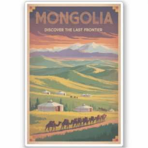 Mongolei Kamele Jurte Illustration Reise Kunst Ret Aufkleber