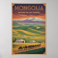 Mongolei Kamele Jurte Illustration Reise Kunst Ret