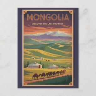 Mongolei Kamele Jurte Illustration Reise Kunst Ret Postkarte