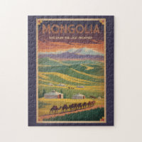 Mongolei Kamele Jurte Illustration Reise Kunst Ret