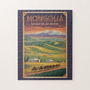 Mongolei Kamele Jurte Illustration Reise Kunst Ret Puzzle