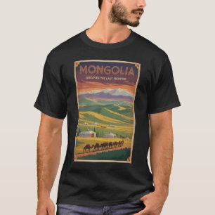 Mongolei Kamele Jurte Illustration Reise Kunst Ret T-Shirt