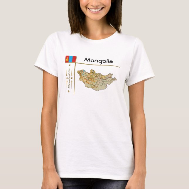 Mongolei Karte + Flagge + T - Shirt (Vorderseite)