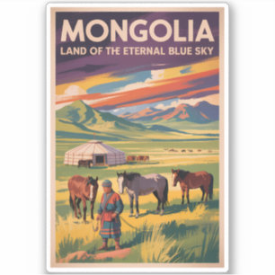 Mongolei Pferde Jurte Illustration Reise Kunst Ret Aufkleber