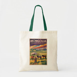 Mongolei Pferde Jurte Illustration Reise Kunst Ret Tragetasche