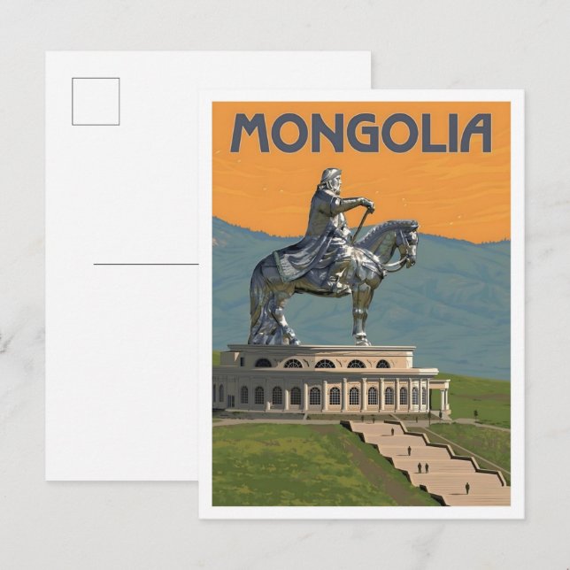 Mongolei Vintage Art Reise Postkarte (Vorne/Hinten)