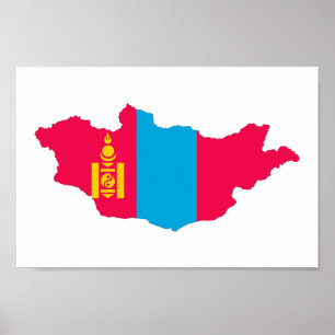 mongolia country flag map shape symbol poster