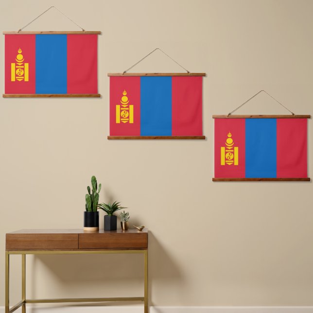 Mongolia flag wandteppich mit holzrahmen (Asymmetrisch)