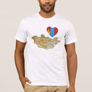 Mongolia-Flagge Herz und Karte T-Shirt