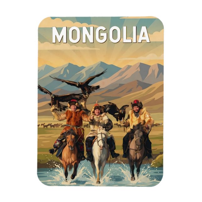 Mongolia Illustration Reise Kunst Vintage Magnet (Vertikal)
