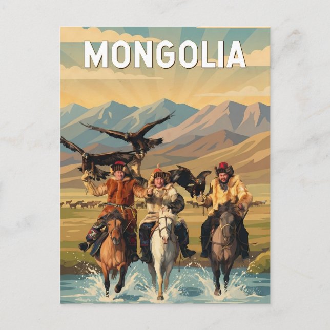 Mongolia Illustration Reise Kunst Vintage Postkarte (Vorderseite)