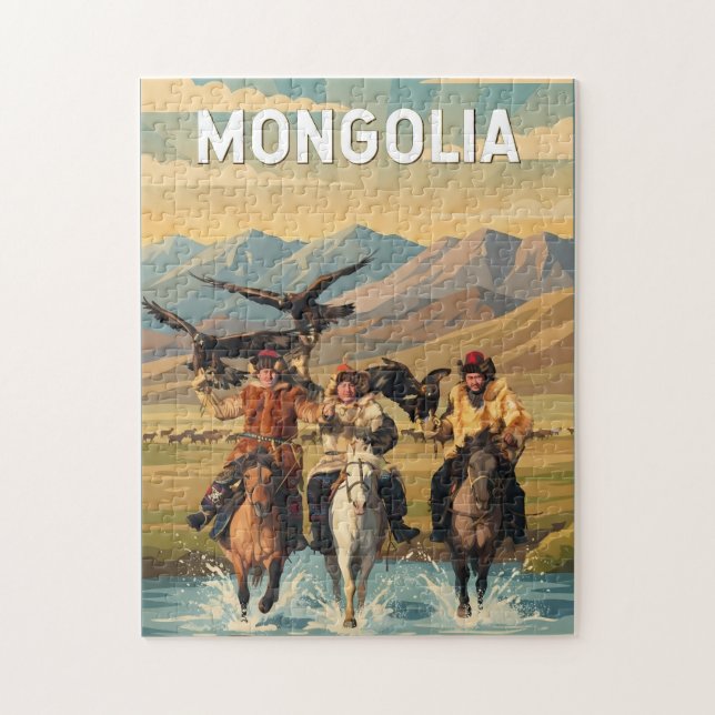 Mongolia Illustration Reise Kunst Vintage Puzzle (Vertikal)