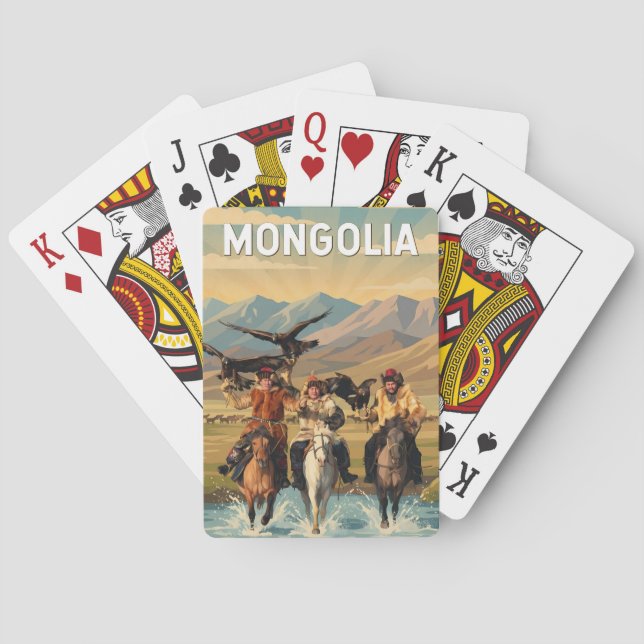 Mongolia Illustration Reise Kunst Vintage Spielkarten (Rückseite)
