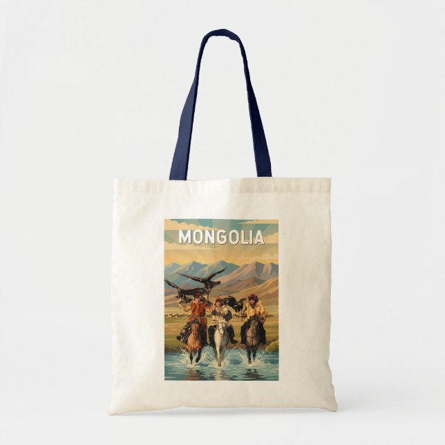 Mongolia Illustration Reise Kunst Vintage Tragetasche (Vorne)