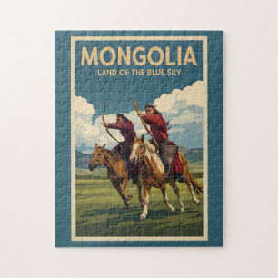 Mongolia Reiter Illustration Reise Kunst Vintage Puzzle