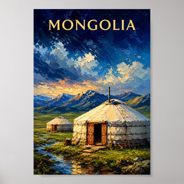 Mongolia: Serene Steppe Nomad Ger Art Souvenir Poster (Vorne)