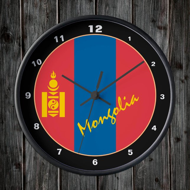 mongolische Flagge, patriotische mongolische Zuhau Runde Wanduhr (Von Creator hochgeladen)