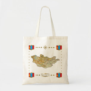 Mongolische Karte + Flaggenbeutel Tragetasche