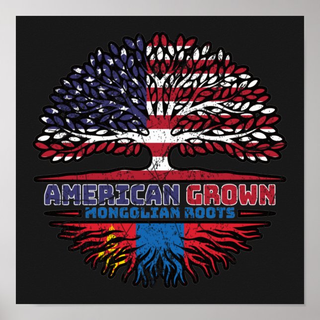 Mongolische Mongolei - USA Tree Roots Flag Poster (Vorne)
