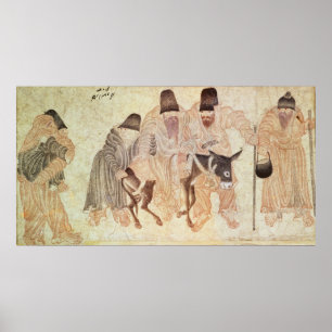 Mongolische Nomaden mit Esel aus dem 15. Jahrhunde Poster
