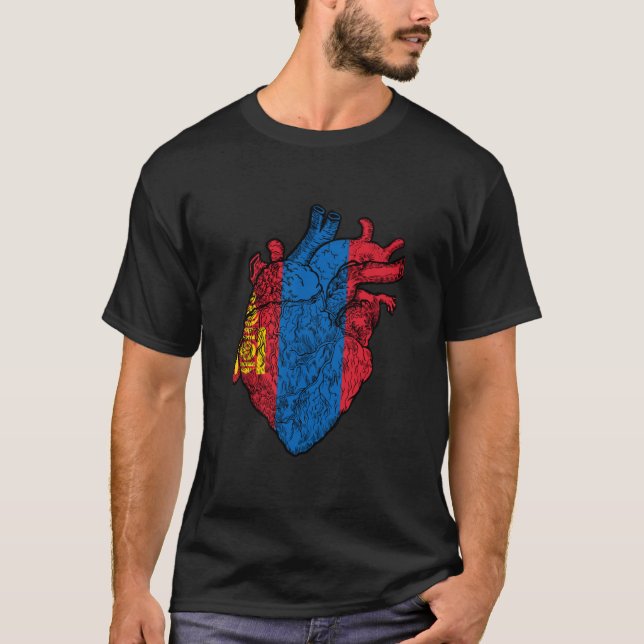 Mongolischer Stolz Mongolei-Flagge Herz Mongolisch T-Shirt (Vorderseite)