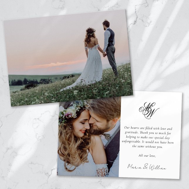 Mongram 2 Foto Calligrafy Wedding Dankeskarte (Von Creator hochgeladen)