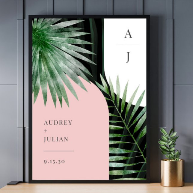 Mongram Arches Tropical Palm Leaf Wedding Poster (Von Creator hochgeladen)