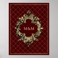 Mongram aus Burgundy und Gold Vintag Luxury Lattic