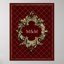 Mongram aus Burgundy und Gold Vintag Luxury Lattic Poster