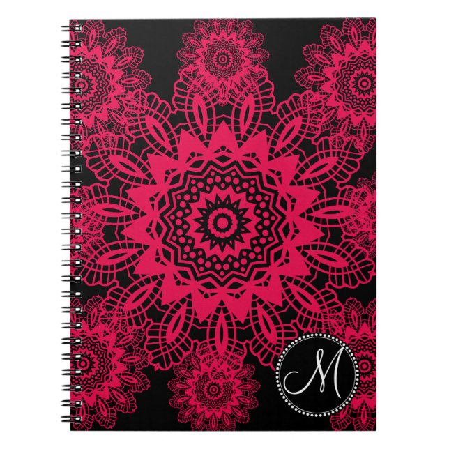 Mongram Black Hot Pink Fuchsia Lace Snowflake Notizblock (Vorderseite)